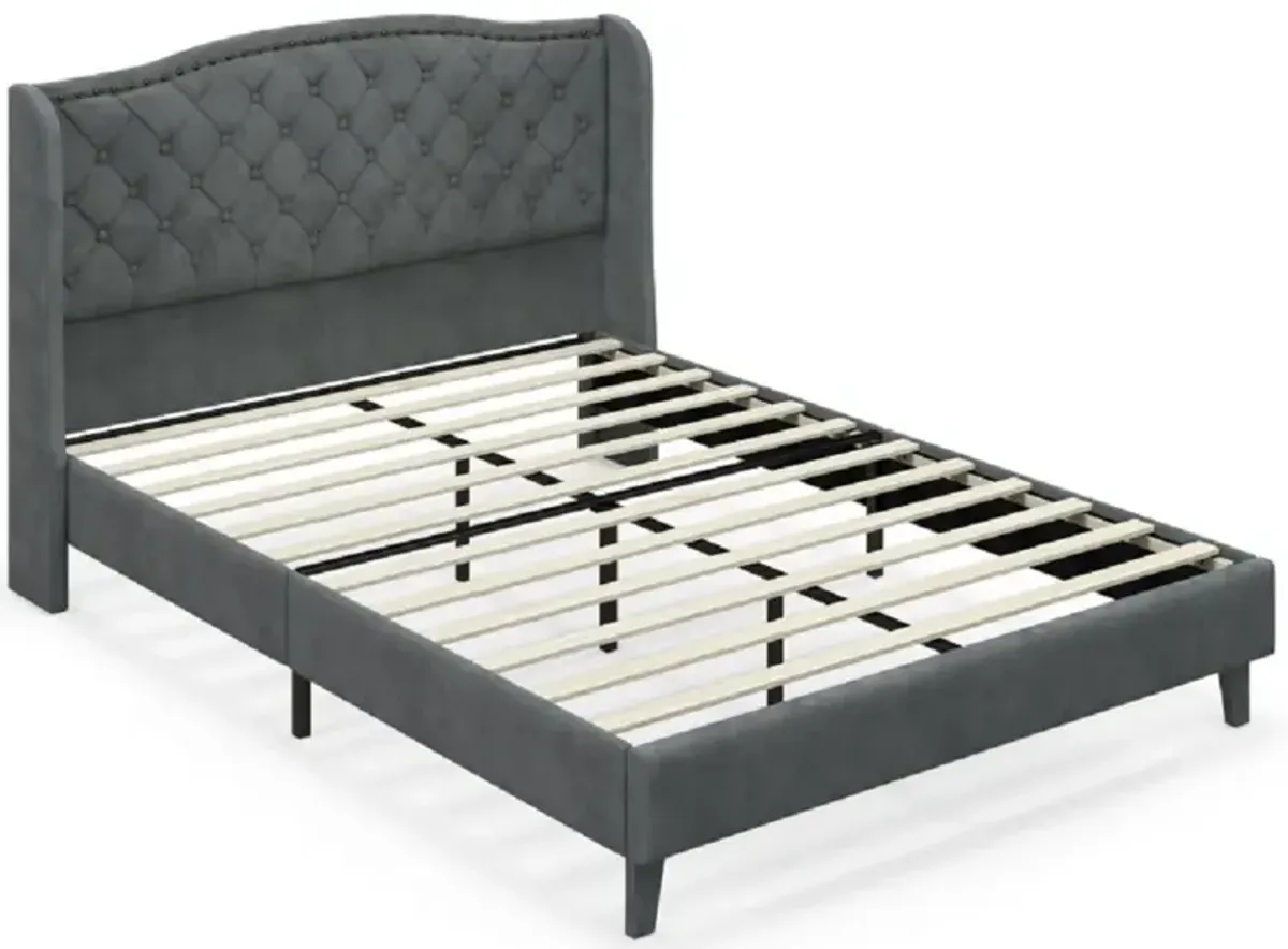 Upholstered Platform Bed Frame with Button Tufted Headboard