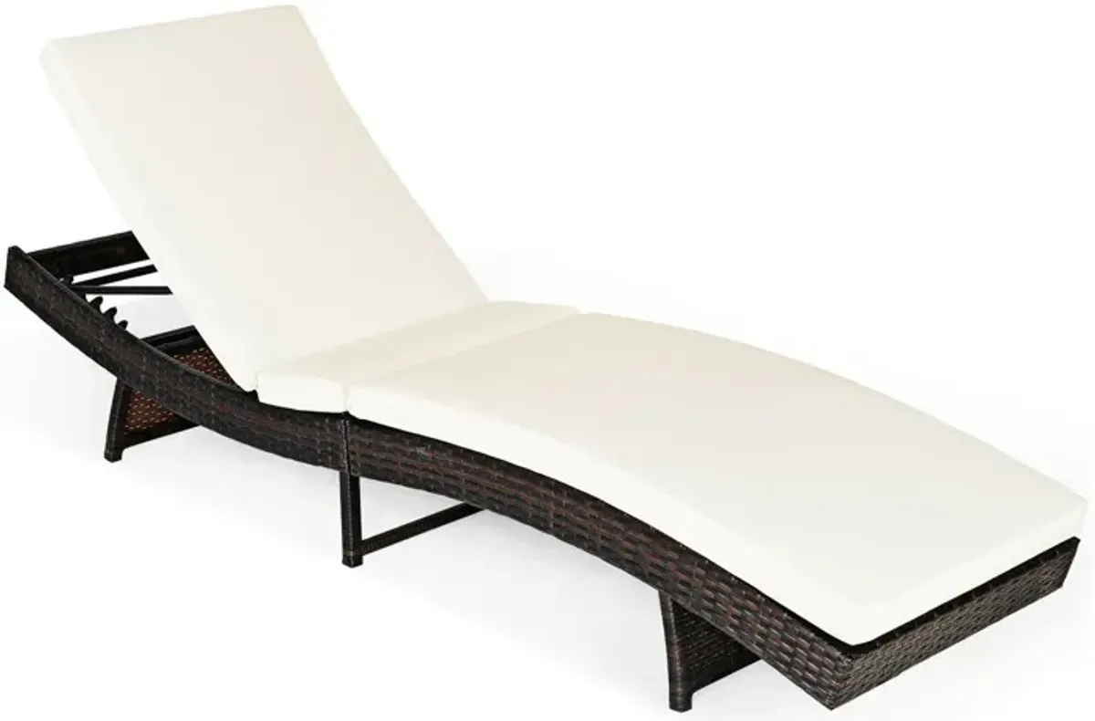 Patio Folding Adjustable Rattan Chaise Lounge Chair with Cushion