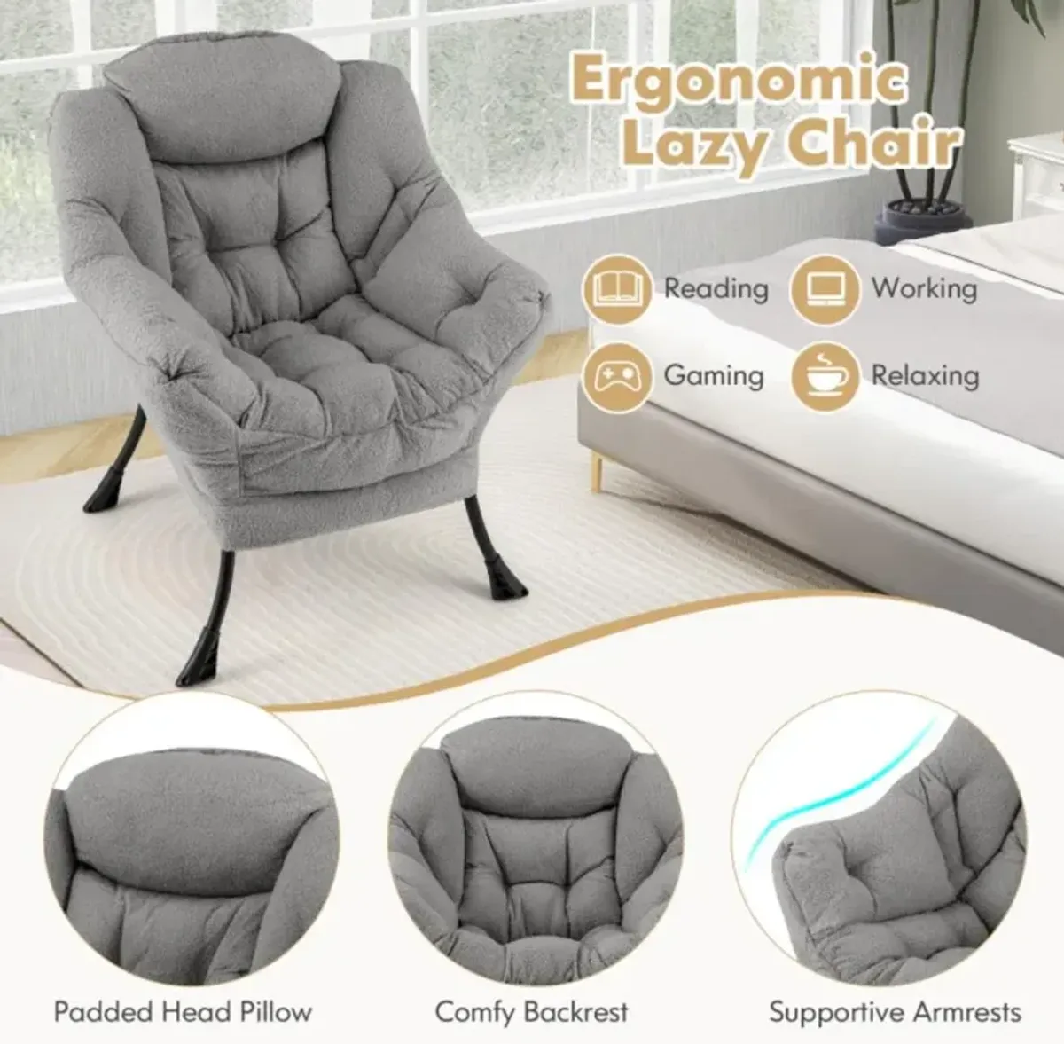 Hivvago Sherpa UpholsteredÂ Accent ChairÂ with Cozy Head Pillow