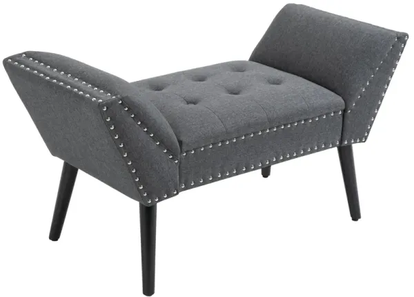 Charcoal Grey Bedroom Bench: Button Tufted Fabric Ottoman