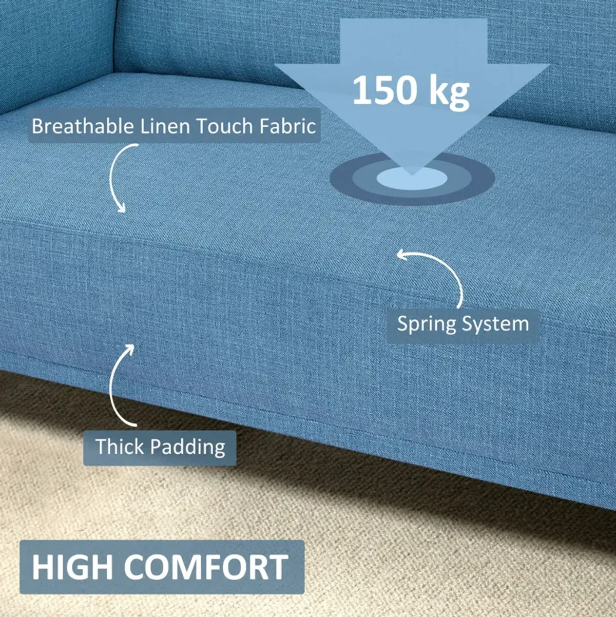 Blue Cozy Lounger: 48" Compact Loveseat for Comfortable Seating