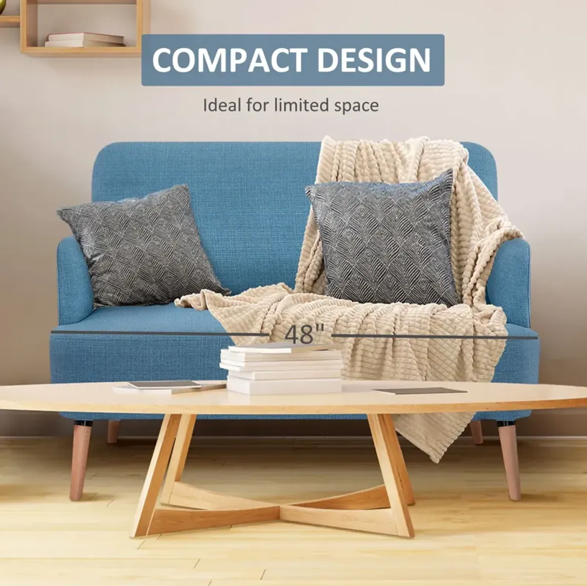 Blue Cozy Lounger: 48" Compact Loveseat for Comfortable Seating