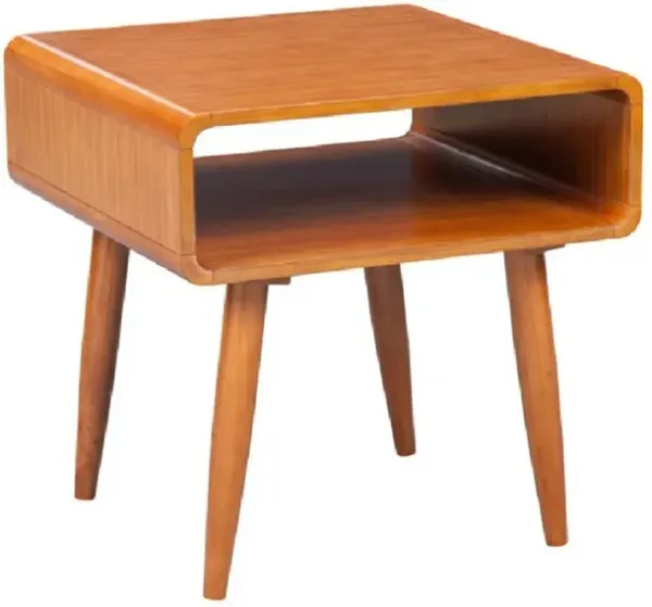 Rectangular Wooden End Table with Open Shelf and Splayed legs, Brown-Benzara