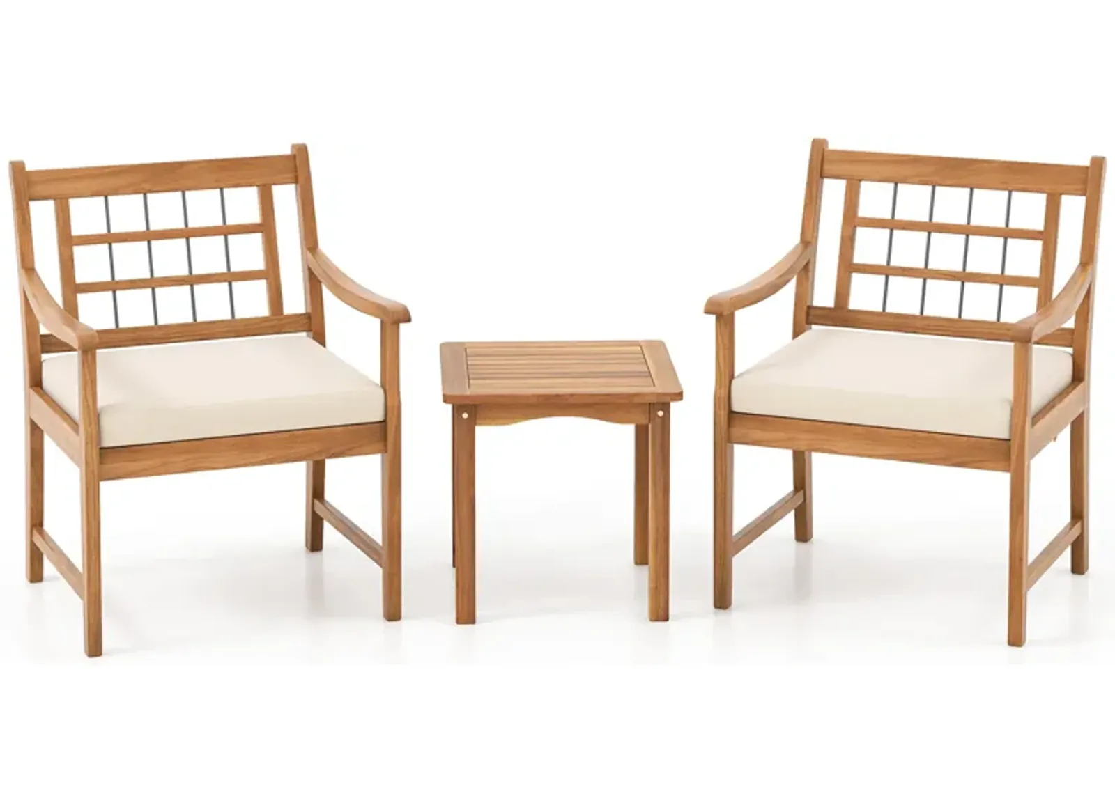 3 Piece Wood Patio Furniture Set with Seat Cushions and Acacia Wood Frame