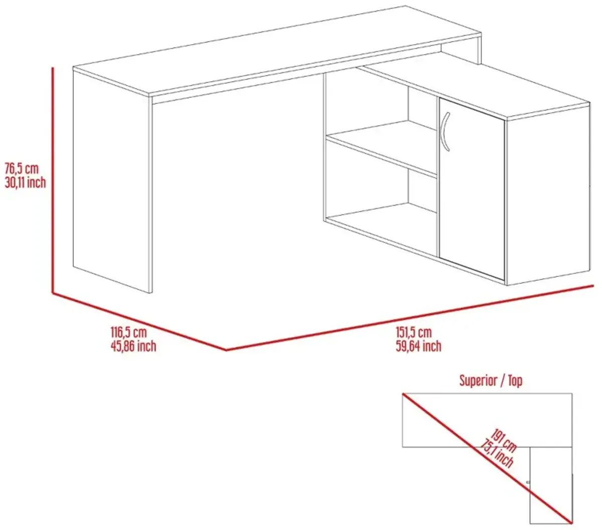 L-Shaped Desk Desti, Office, White