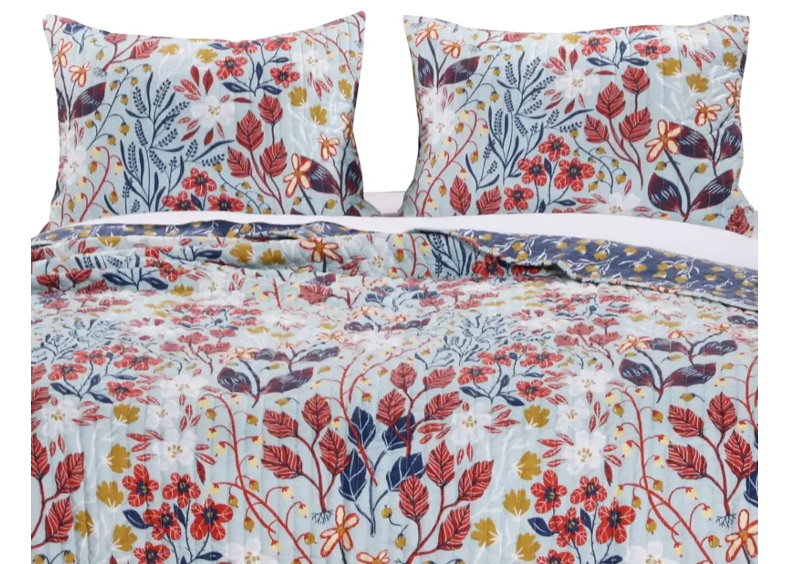 Barefoot Bungalow Perry Floral Print Reversible Perfect Pillow Sham - King 20" x 36", Multicolor