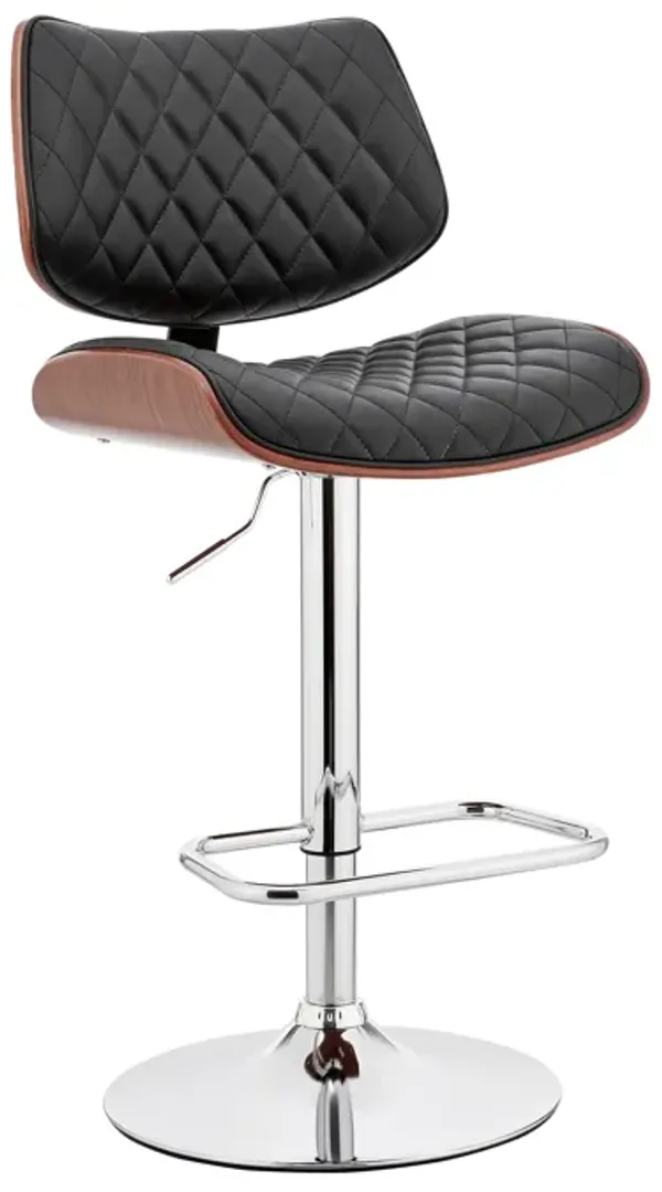 Metal and Faux Leather Adjustable Bar Stool, Black and Silver - Benzara