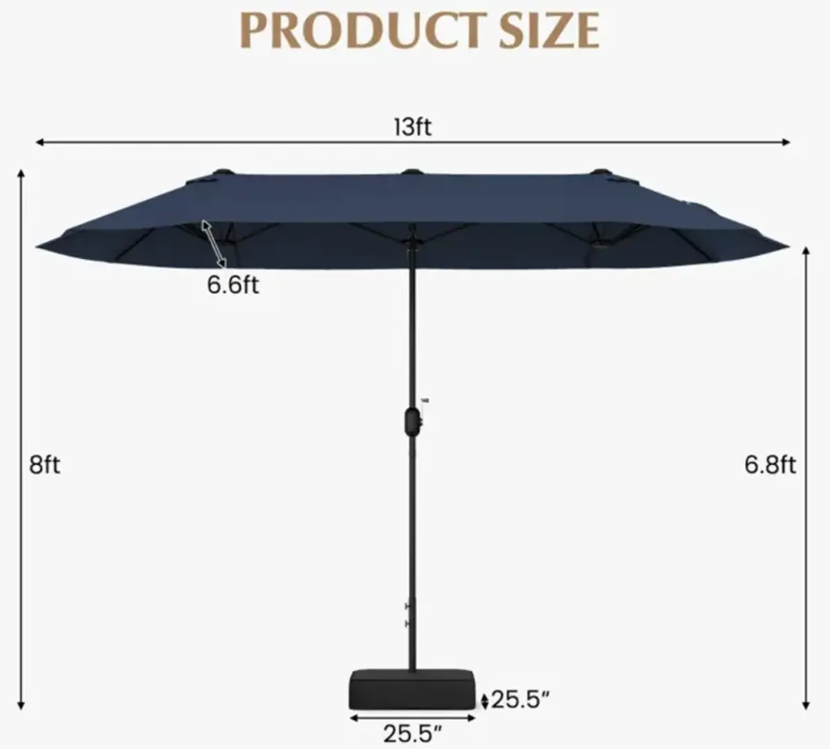 Hivvago 13 Feet Double-Sided Patio Twin Table Umbrella with Crank Handle