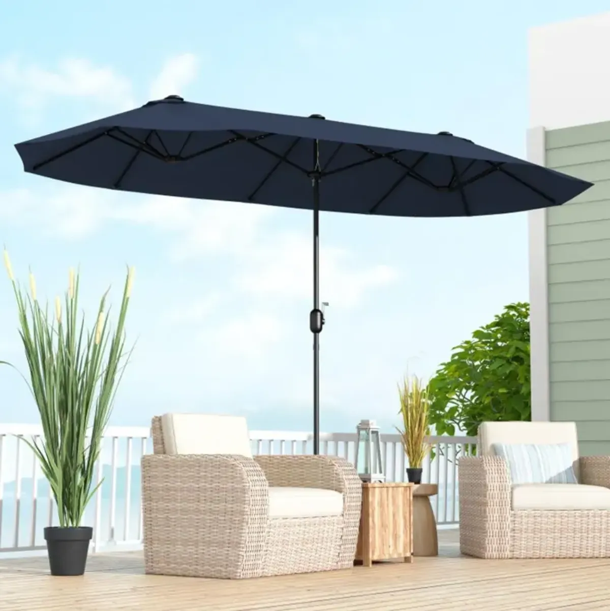 Hivvago 13 Feet Double-Sided Patio Twin Table Umbrella with Crank Handle