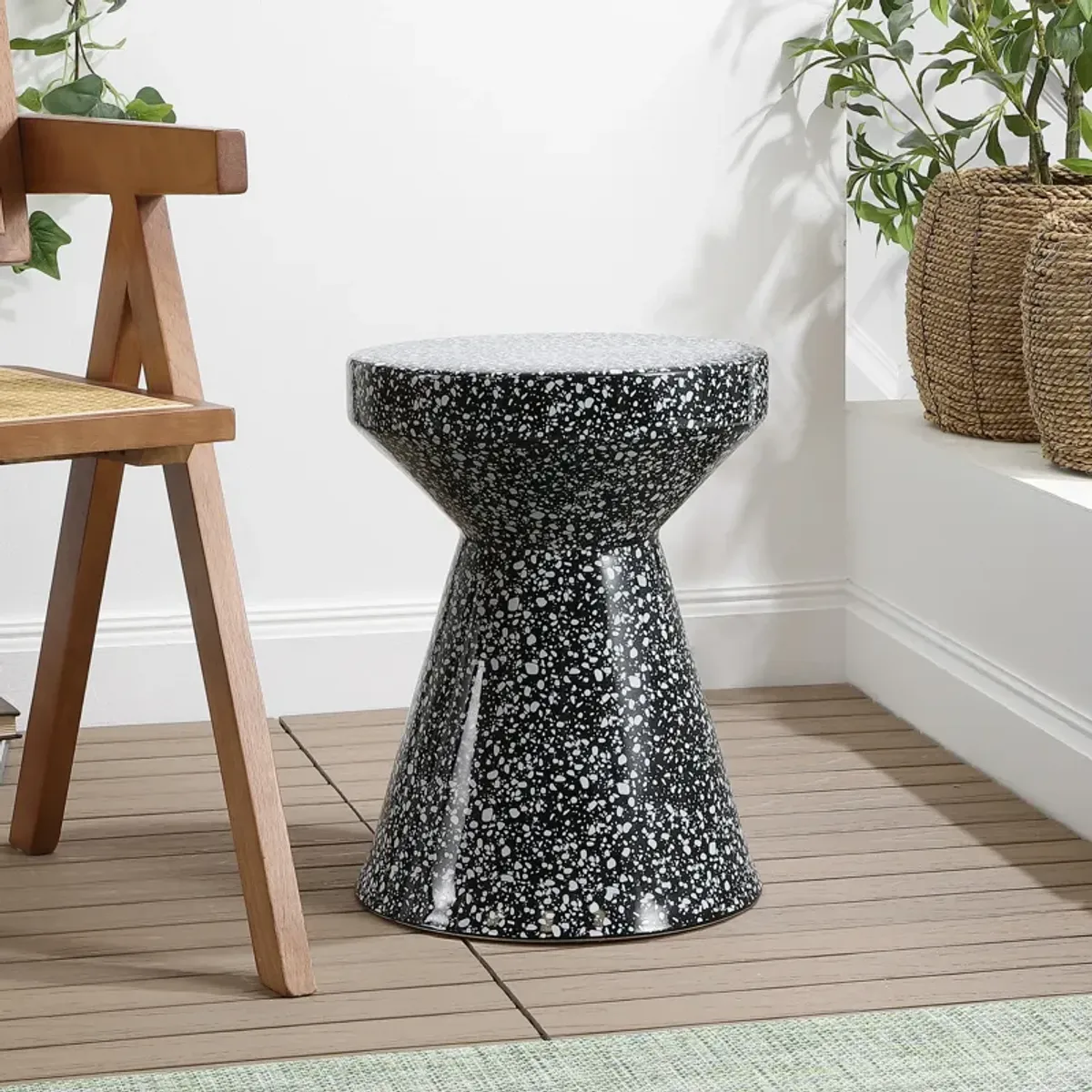 Xenia Modern Bohemian Terrazzo Indoor/Outdoor Drum Accent Table