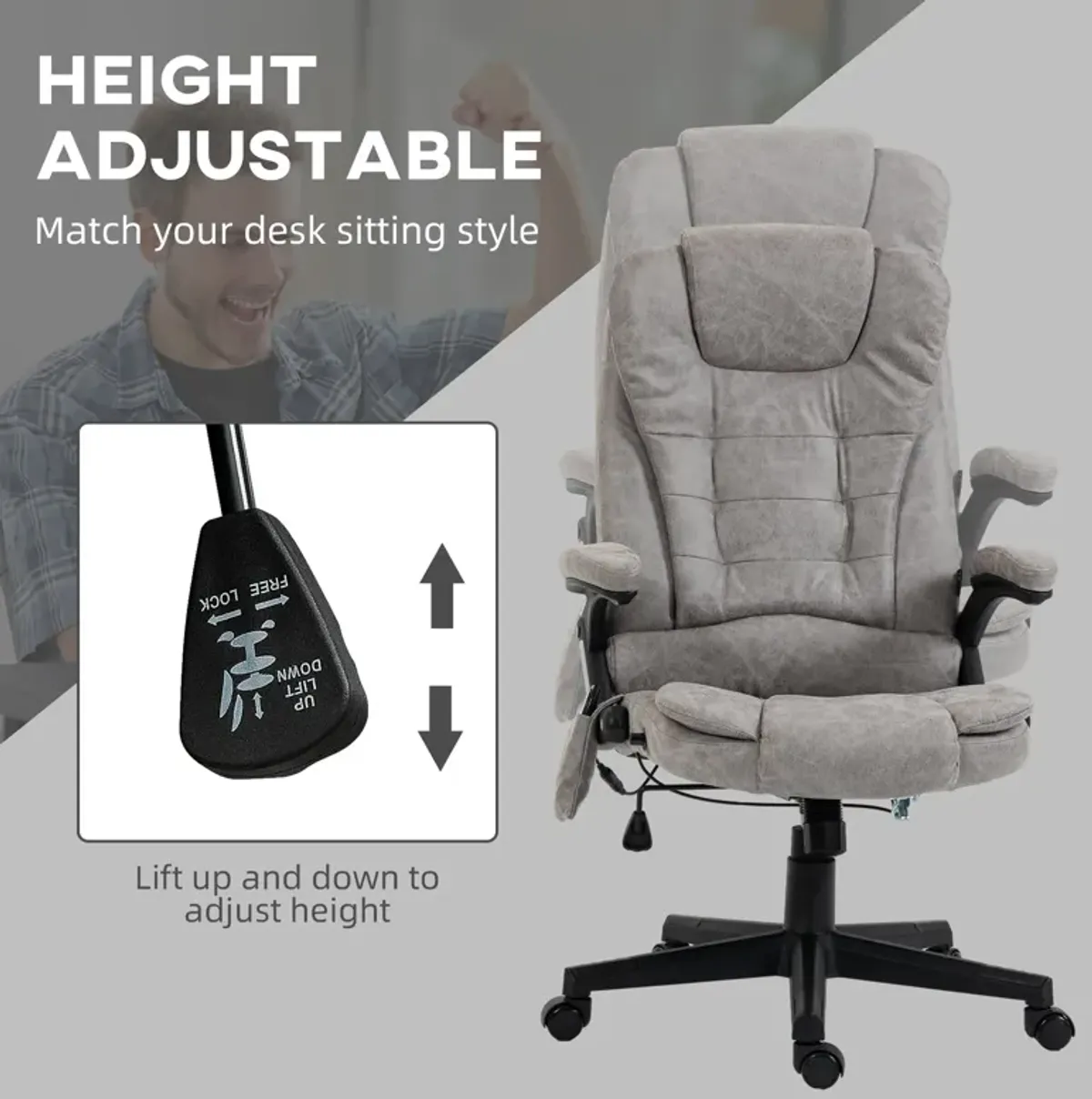 Gray Heated Vibrating Office Chair: Linen, High Back