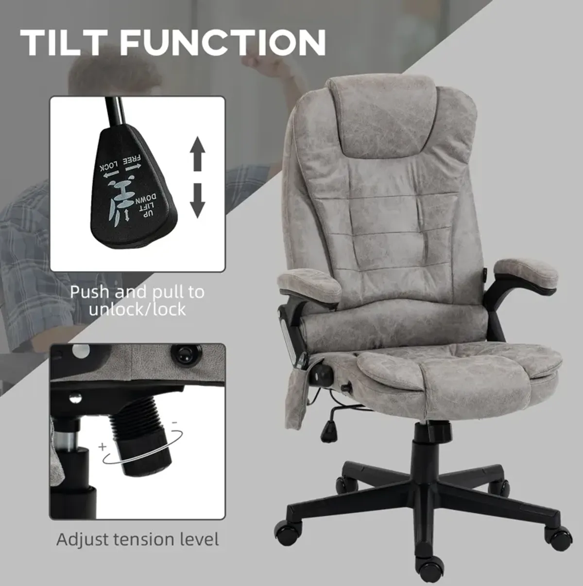 Gray Heated Vibrating Office Chair: Linen, High Back