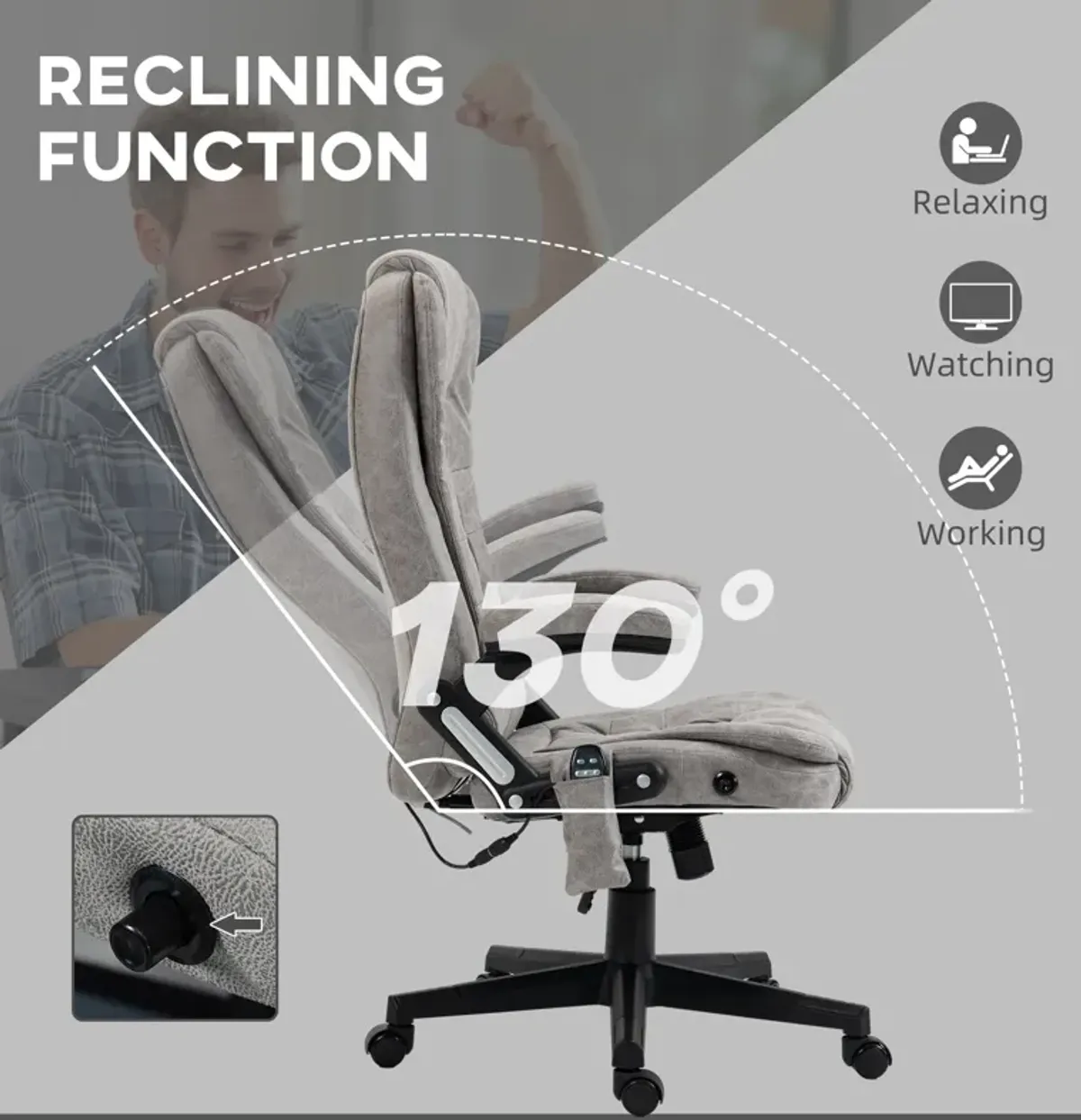 Gray Heated Vibrating Office Chair: Linen, High Back