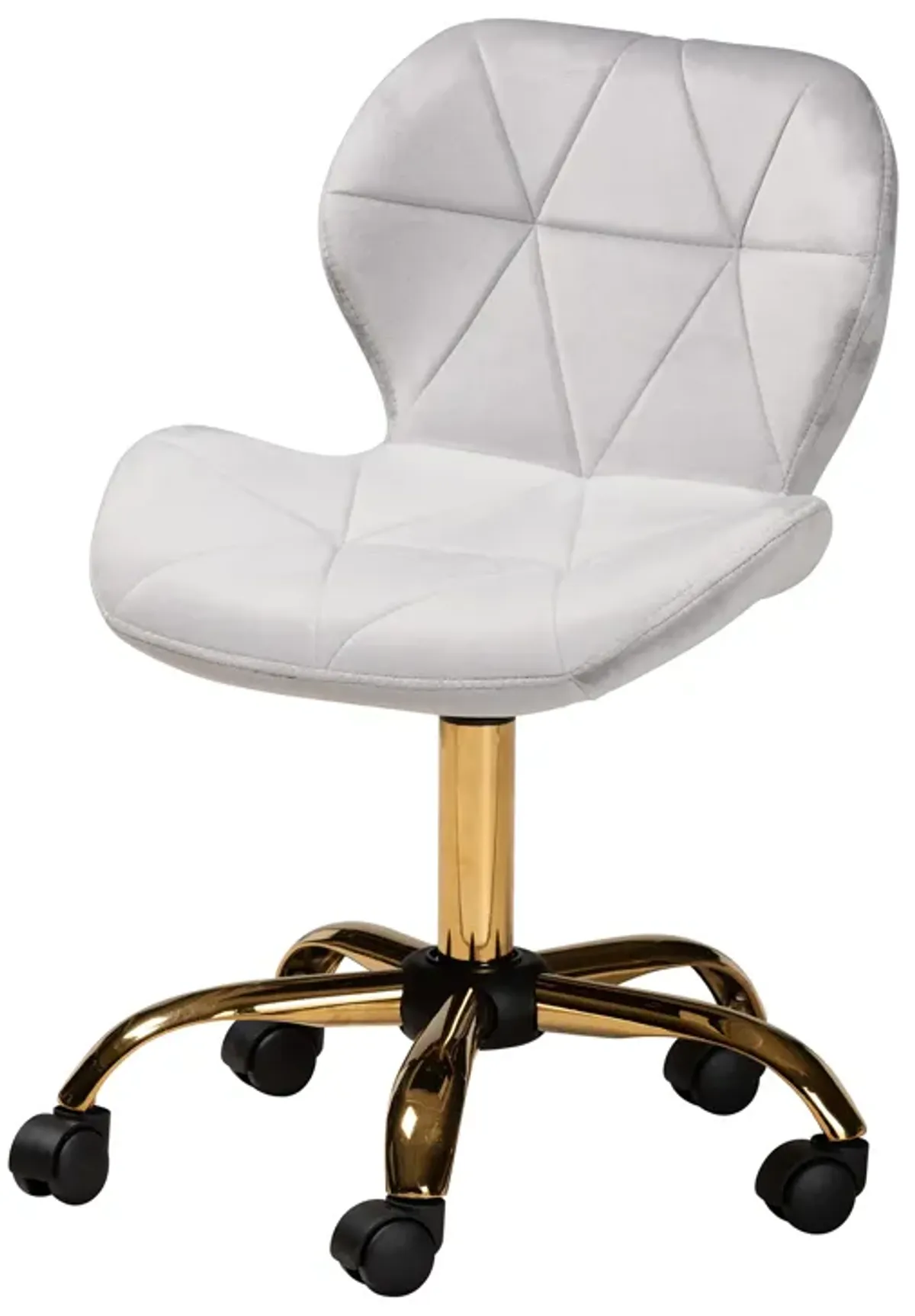 Baxton Studio Savara and Luxe Grey Velvet Fabric and Gold Metal Swivel Office Chair