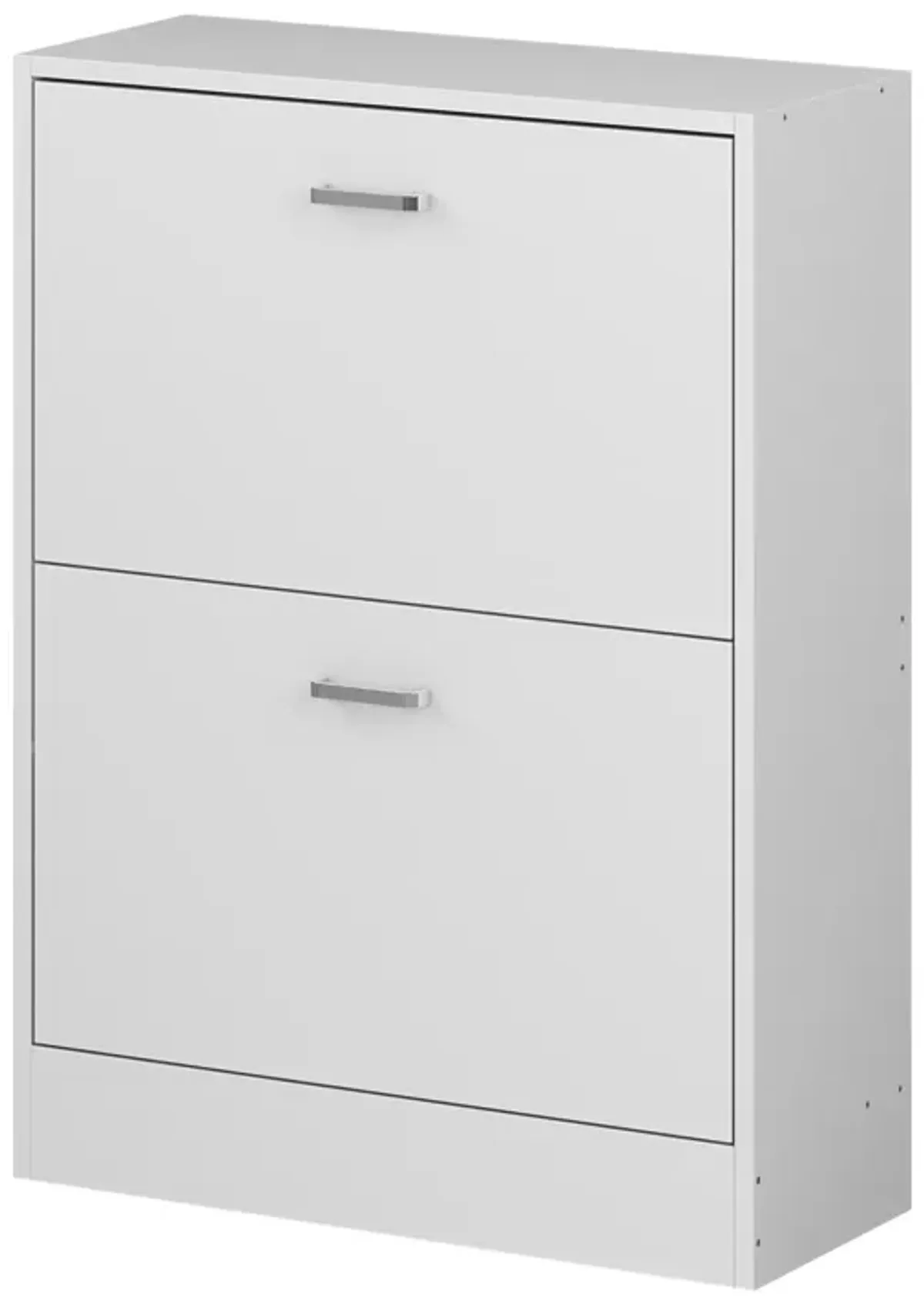 23.6 in. W x 31.4 in. H 12-Pair White Wood 2-Drawer Shoe Storage Cabinet with Foldable Compartments