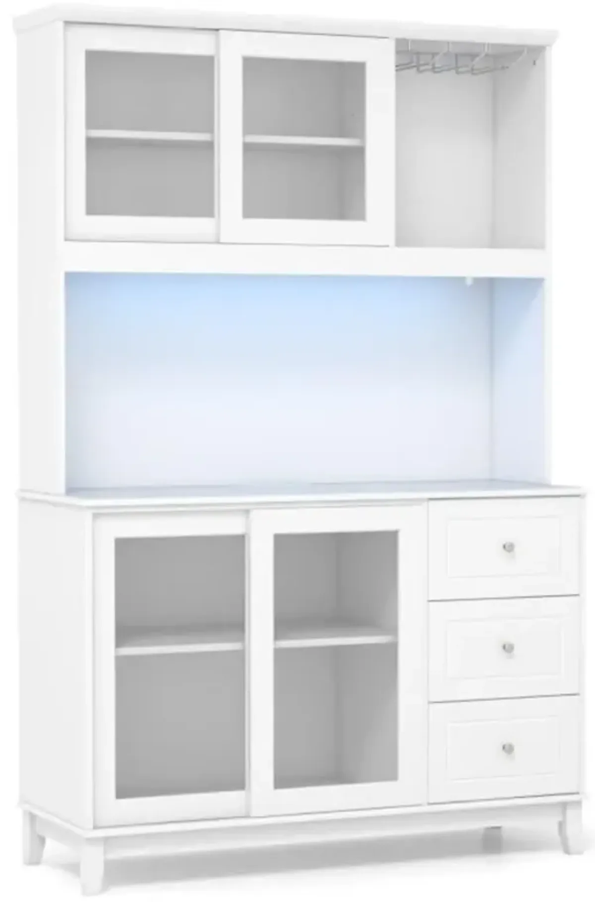Hivvago Kitchen Pantry Storage Cabinet Kitchen Hutch with LED lights and Power Outlet