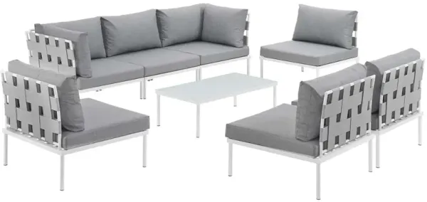 Harmony 8 Piece Outdoor Patio Aluminum Sectional Sofa Set - White Gray