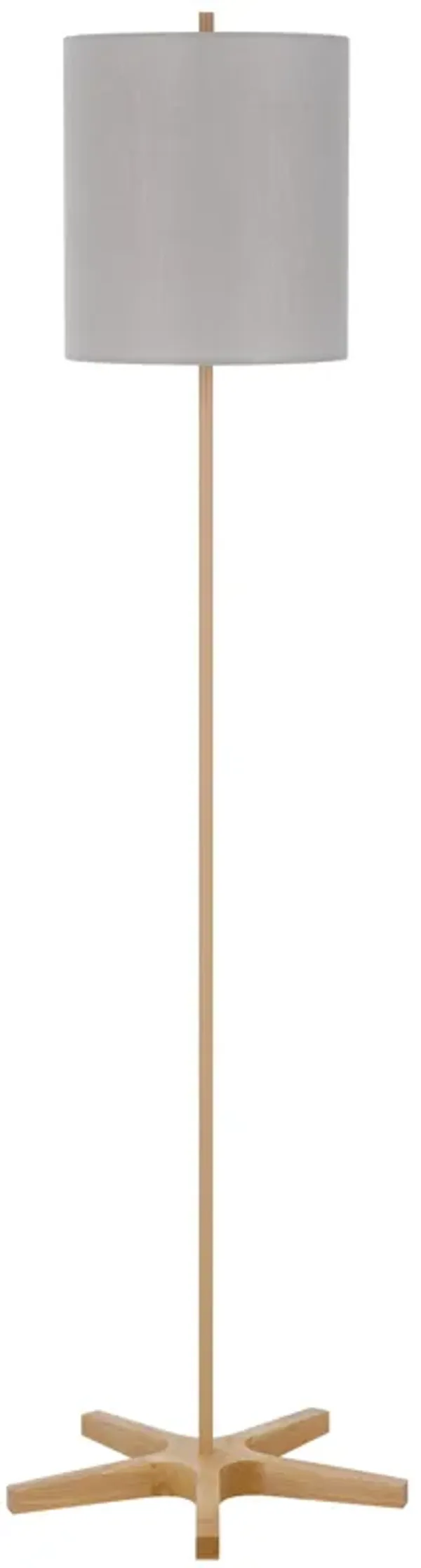 Plue 62 Inch Floor Lamp, Brown Pole w Star Wood Base, White Shade - Benzara