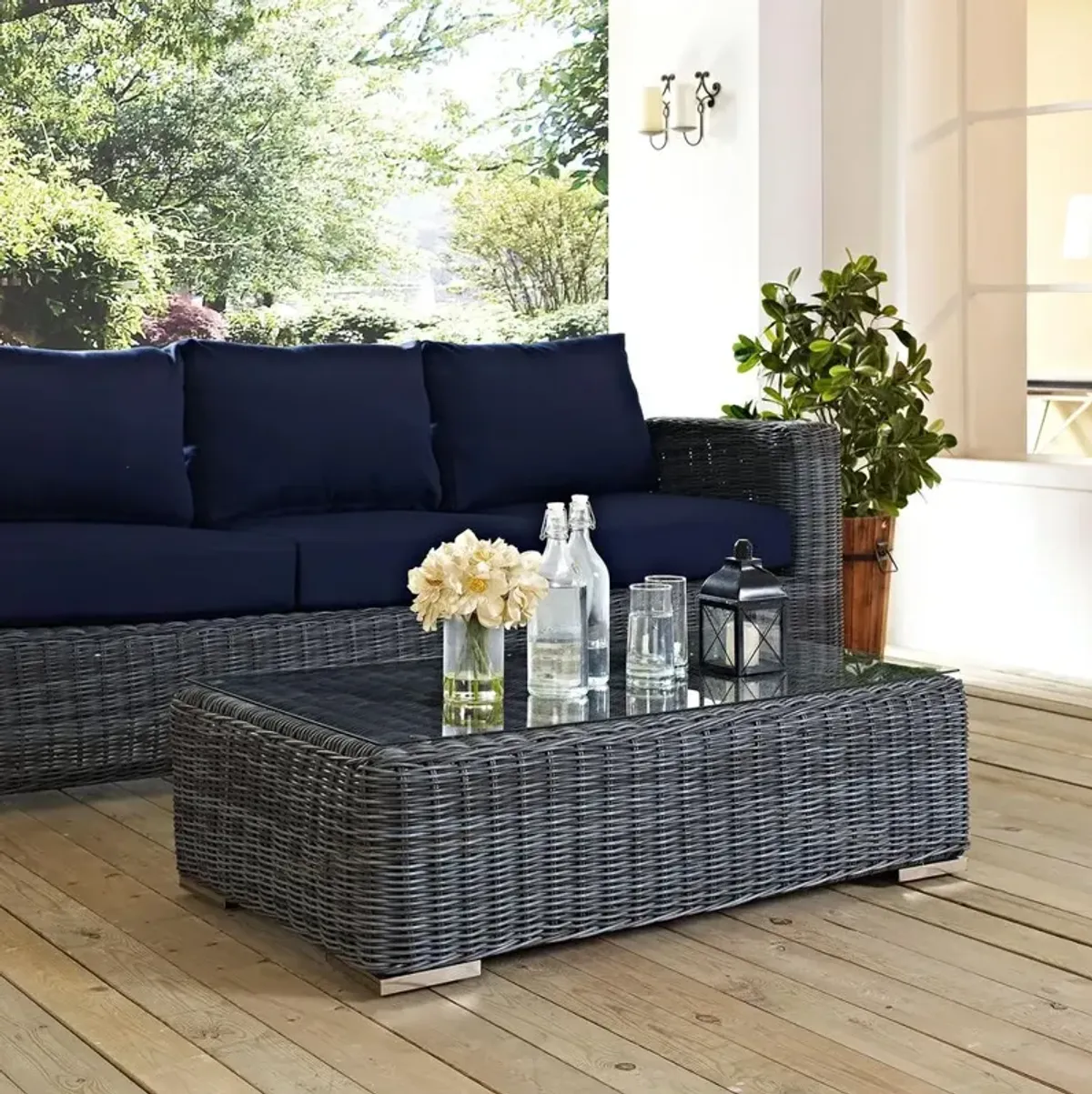Modway Summon Outdoor Patio Glass Top Coffee Table