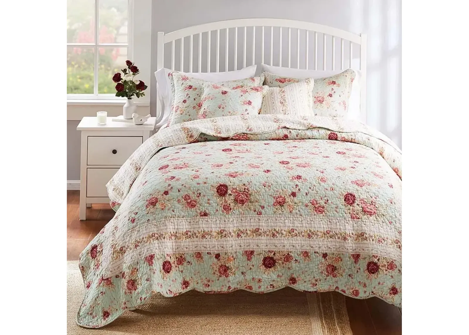 Greenland Home Antique Rose Floral Print Decorative High Quality Quilt Set 4-Piece