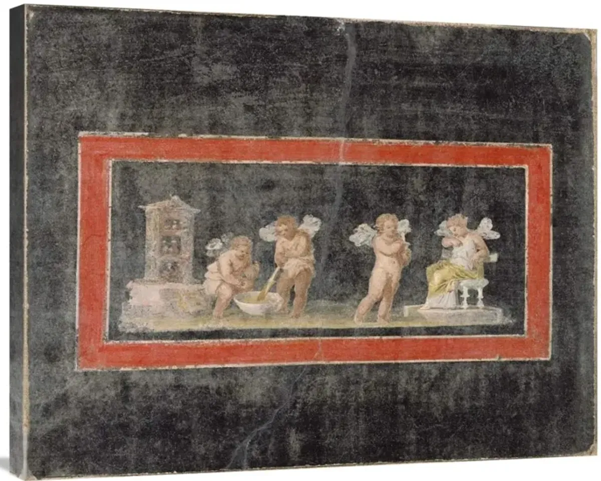 Fresco Fragment with Cupids and Psyche Making Perfume-Canvas Art-35x28
