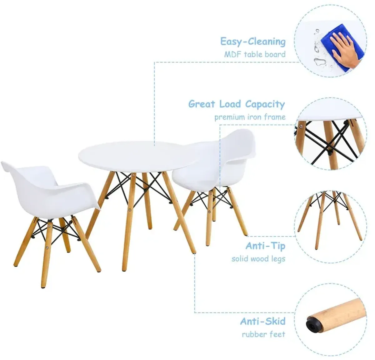 3 Pieces Kid's Modern Round Table Chair Set