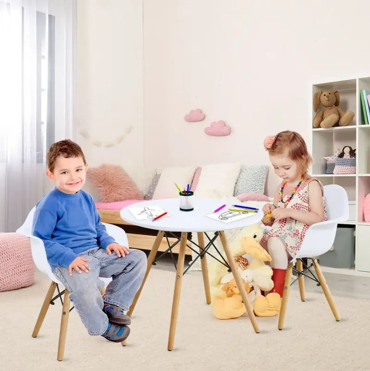 3 Pieces Kid's Modern Round Table Chair Set