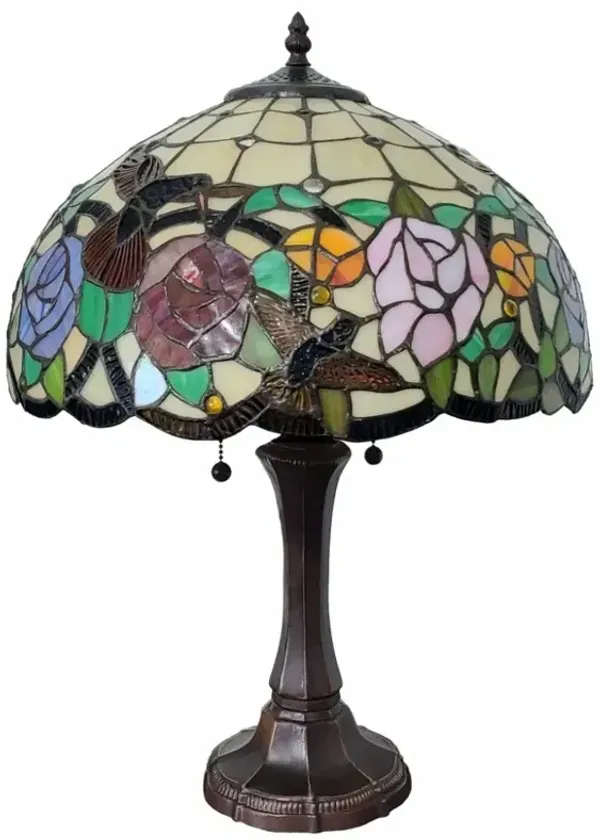 Hivvago 23" Dark Brown Metal Two Light Candlestick Table Lamp With Brown and Ivory Shade