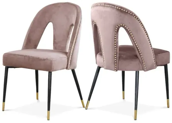 Meridian Furniture Akoya Pink Velvet Dining Chair, Set of 2