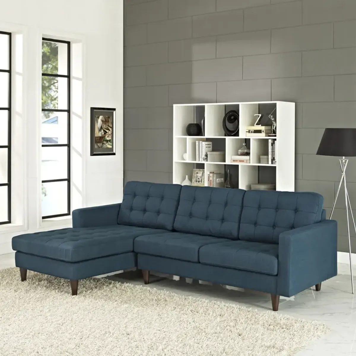 Empress Left-Arm Sectional Sofa - Luxurious Tufted Design, Solid Wood Legs, Exquisite Fabric Upholstery - Azure