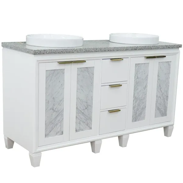 BELLATERRA HOME LLC 61 Double sink vanity in White finish with Gray granite and round sink