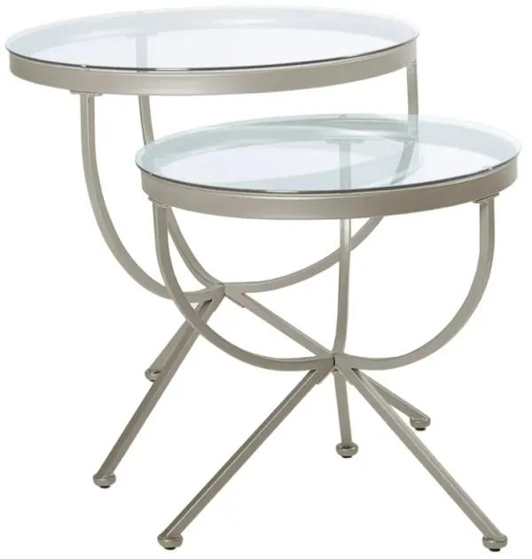 Monarch Specialties 3322 Nesting Table, Set of 2, Side, End, Accent, Living Room, Bedroom, Metal, Tempered Glass, Grey, Clear, Contemporary, Modern Table-2Pcs Set/Silver, 24" L x 24" W x 24.25" H