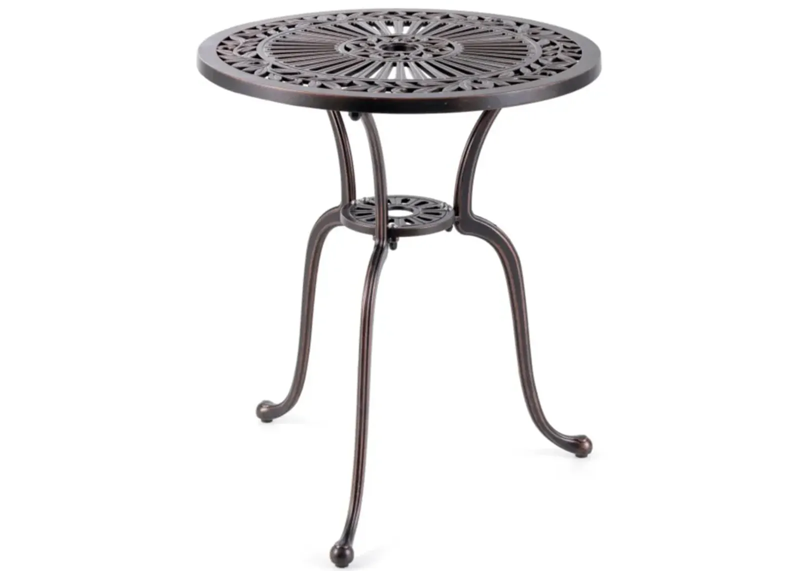 Hivvago 24 Inch Round Cast Aluminum Table Patio Dining Bistro Table with 2 Inch Umbrella Hole