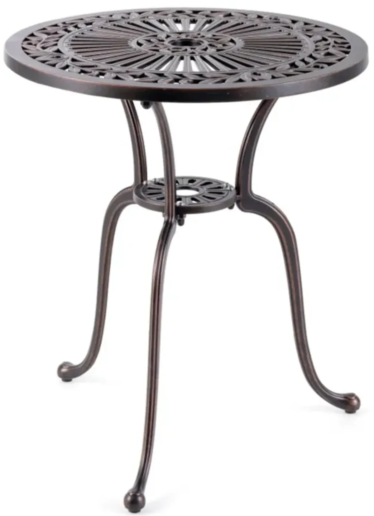 Hivvago 24 Inch Round Cast Aluminum Table Patio Dining Bistro Table with 2 Inch Umbrella Hole