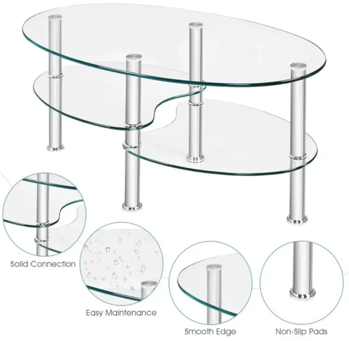 Hivvago Tempered Glass Oval Side Coffee Table