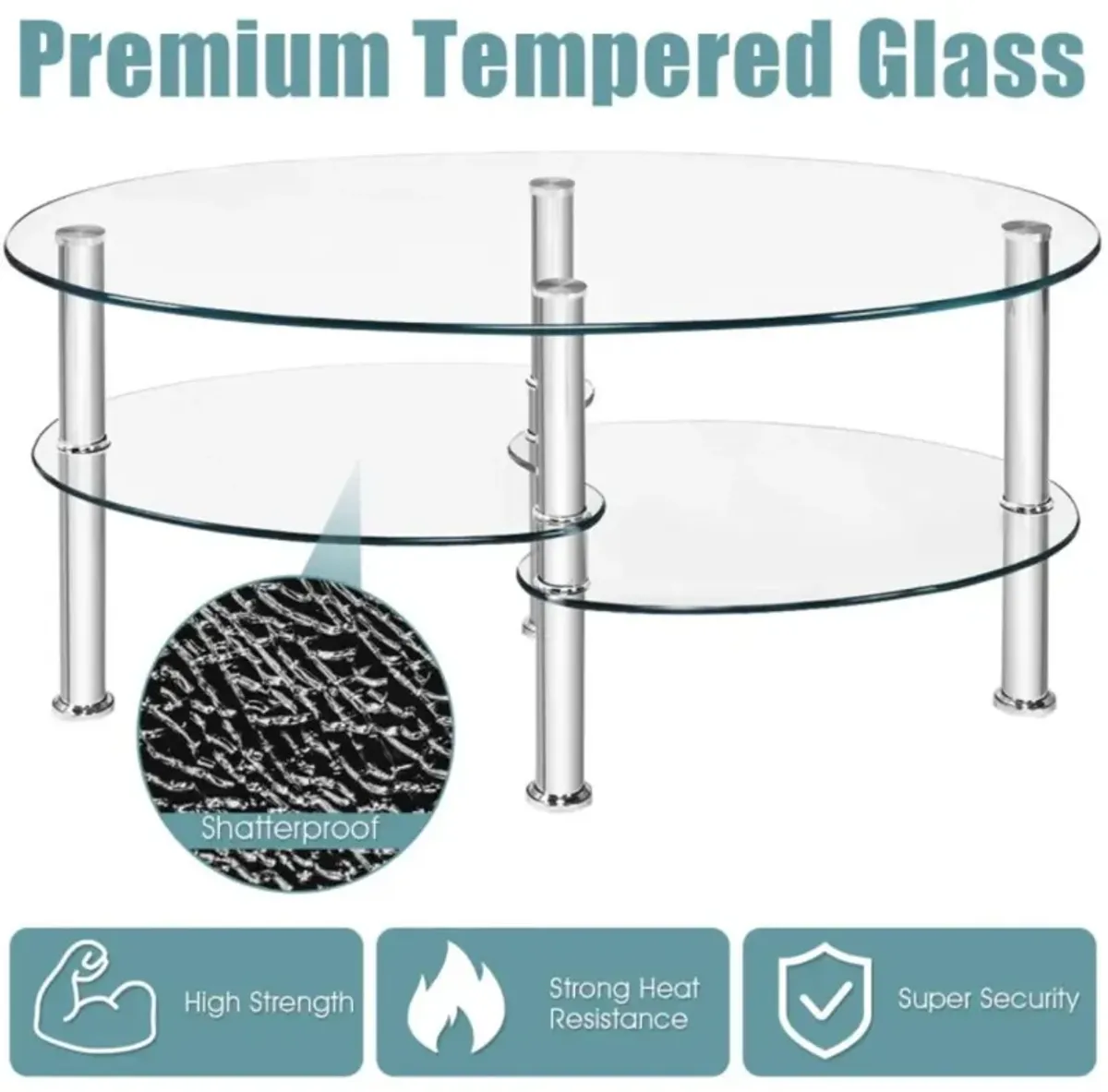 Hivvago Tempered Glass Oval Side Coffee Table