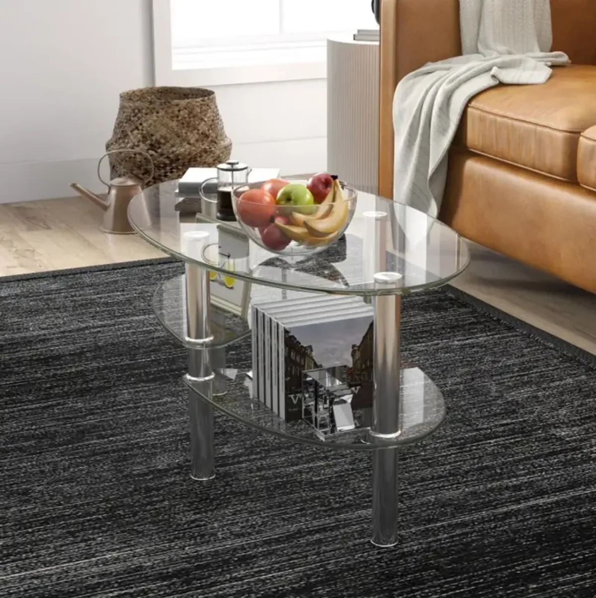 Hivvago Tempered Glass Oval Side Coffee Table