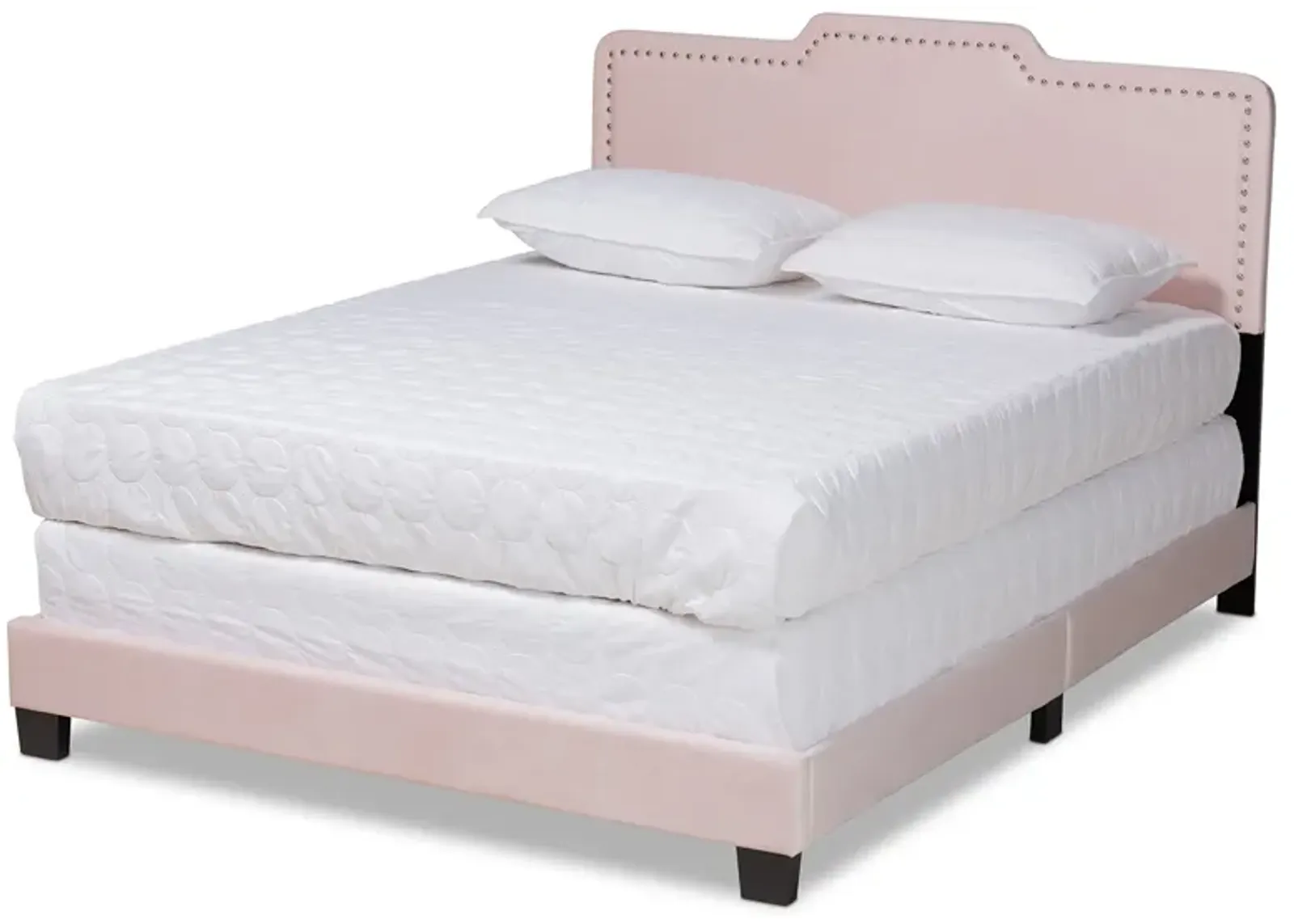 Baxton Studio Benjen Glam Light Pink Velvet Fabric Upholstered Queen Size Panel Bed