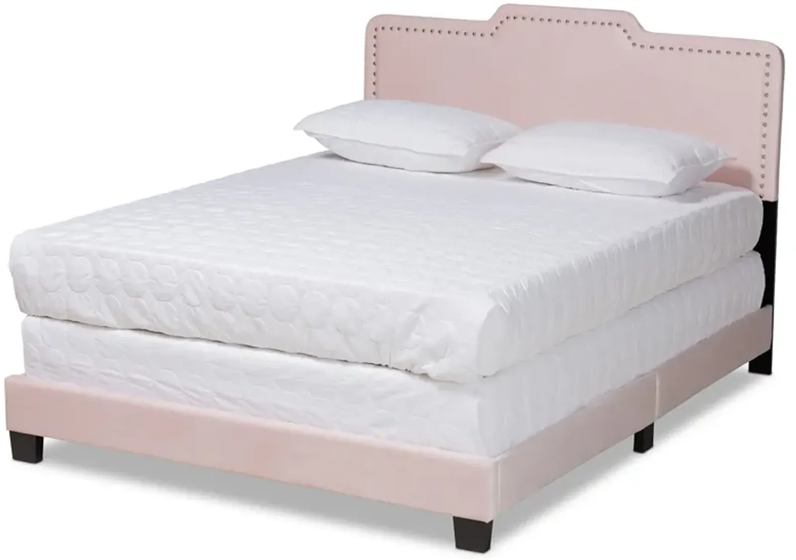 Baxton Studio Benjen Glam Light Pink Velvet Fabric Upholstered Queen Size Panel Bed