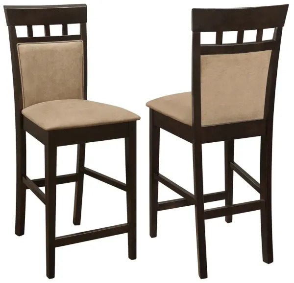 Upholstered Panel Back Counter Height Stool with Fabric Seat, Brown & Beige, Set of 2 - Benzara