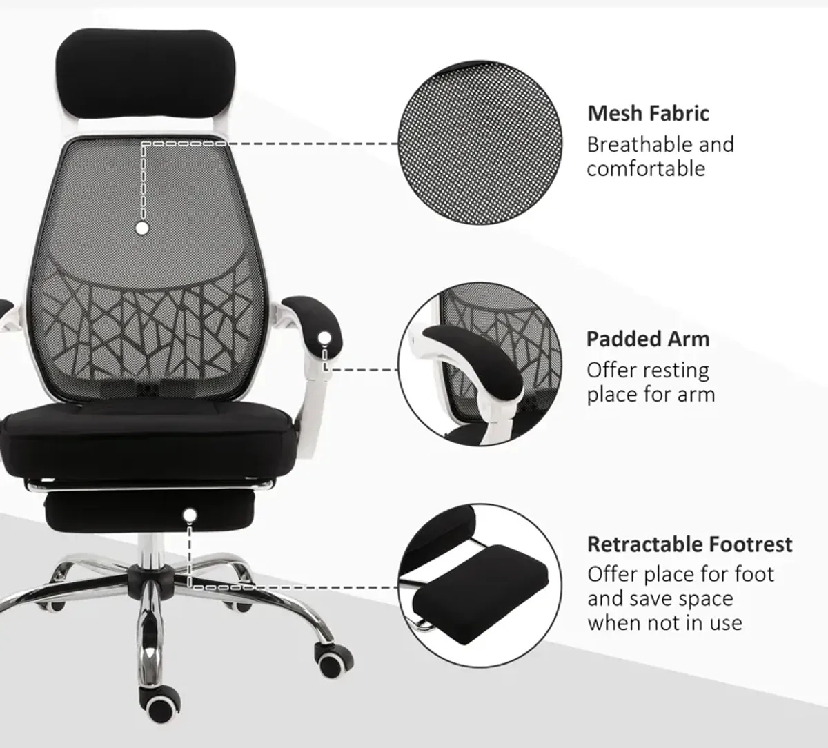 Ergonomically Designed Office Working Desk Chair w/ Back Angle Adjustment