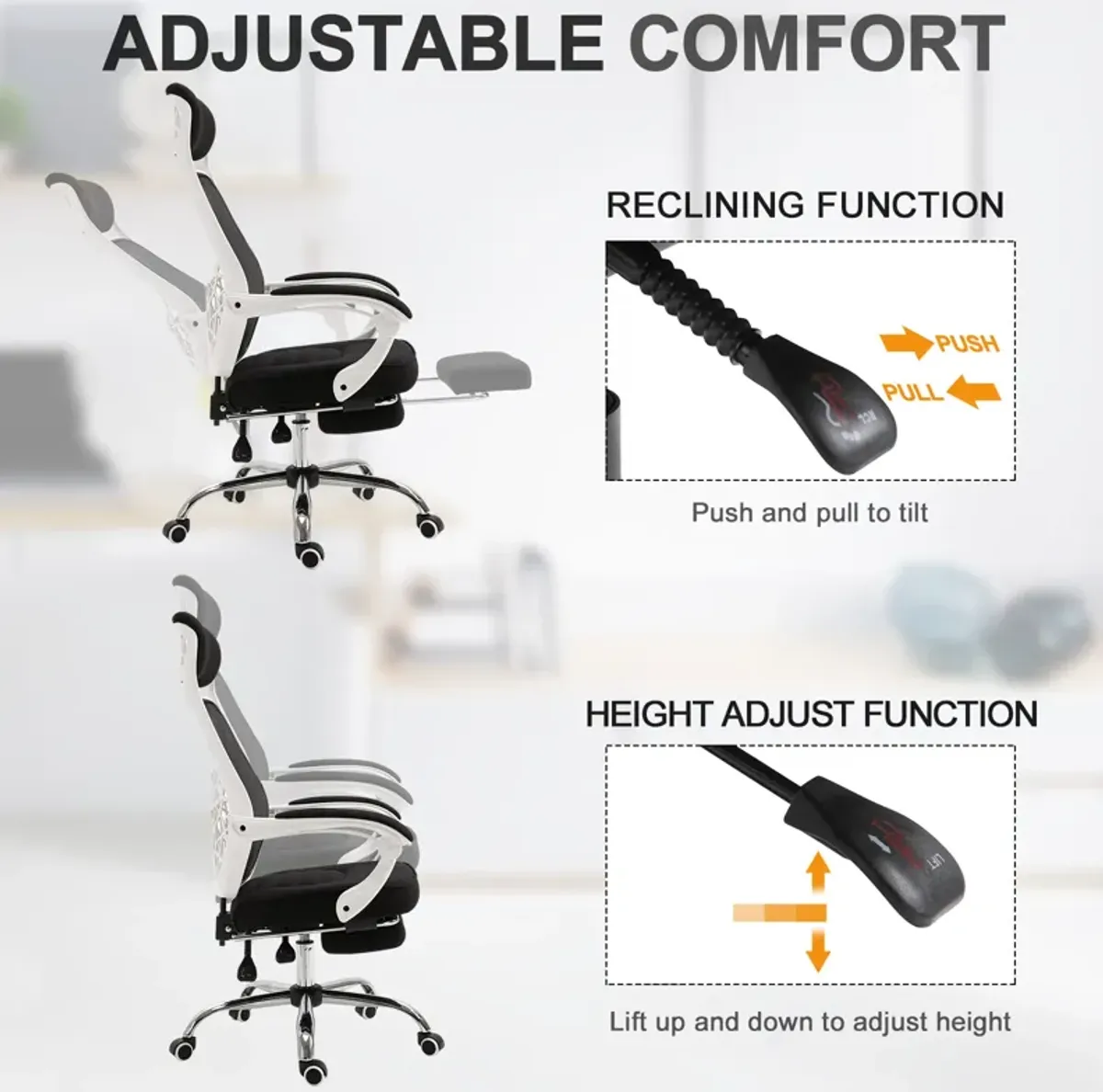 Ergonomically Designed Office Working Desk Chair w/ Back Angle Adjustment