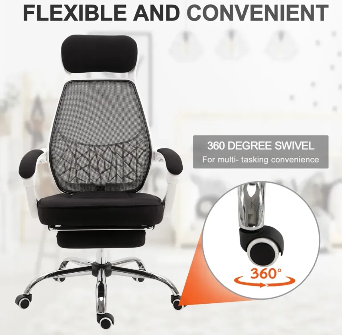 Ergonomically Designed Office Working Desk Chair w/ Back Angle Adjustment