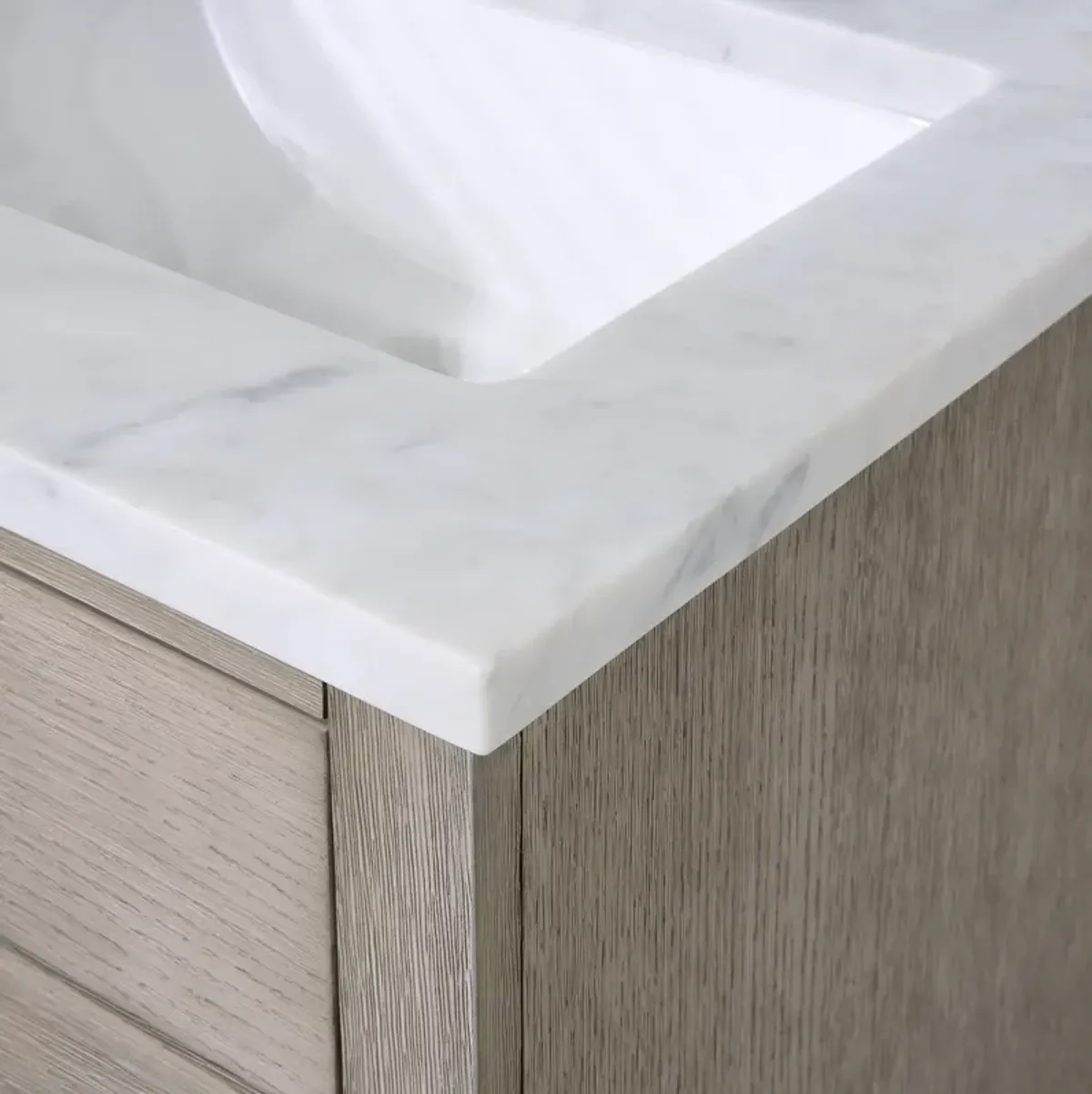 Chestnut 24 In. Single Sink Carrara White Marble Countertop Bath Vanity In Grey Oak with Oil Rubbed Bronze Hardware