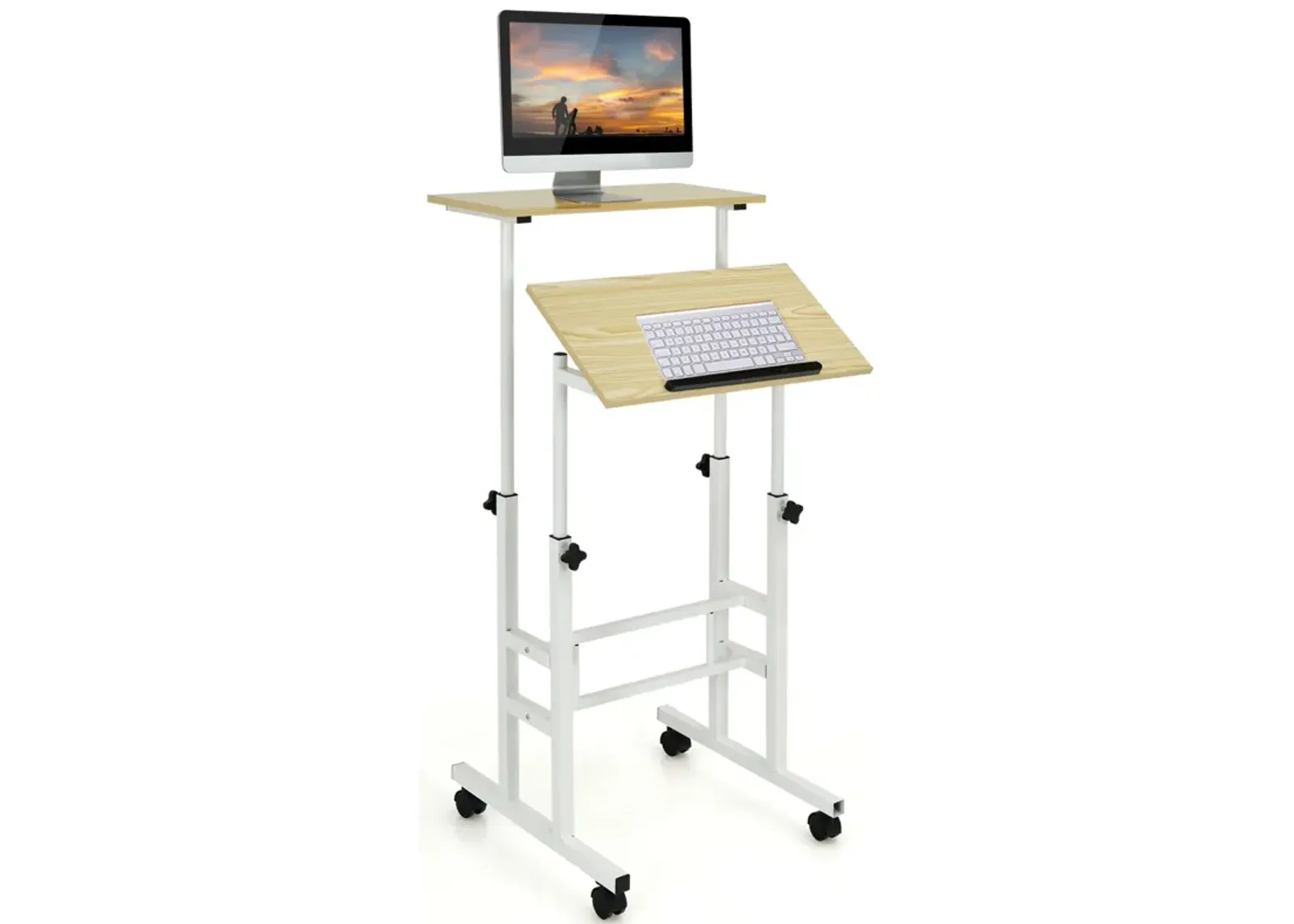 Height Adjustable Mobile Standing Desk with Rolling Wheels for Office and Home