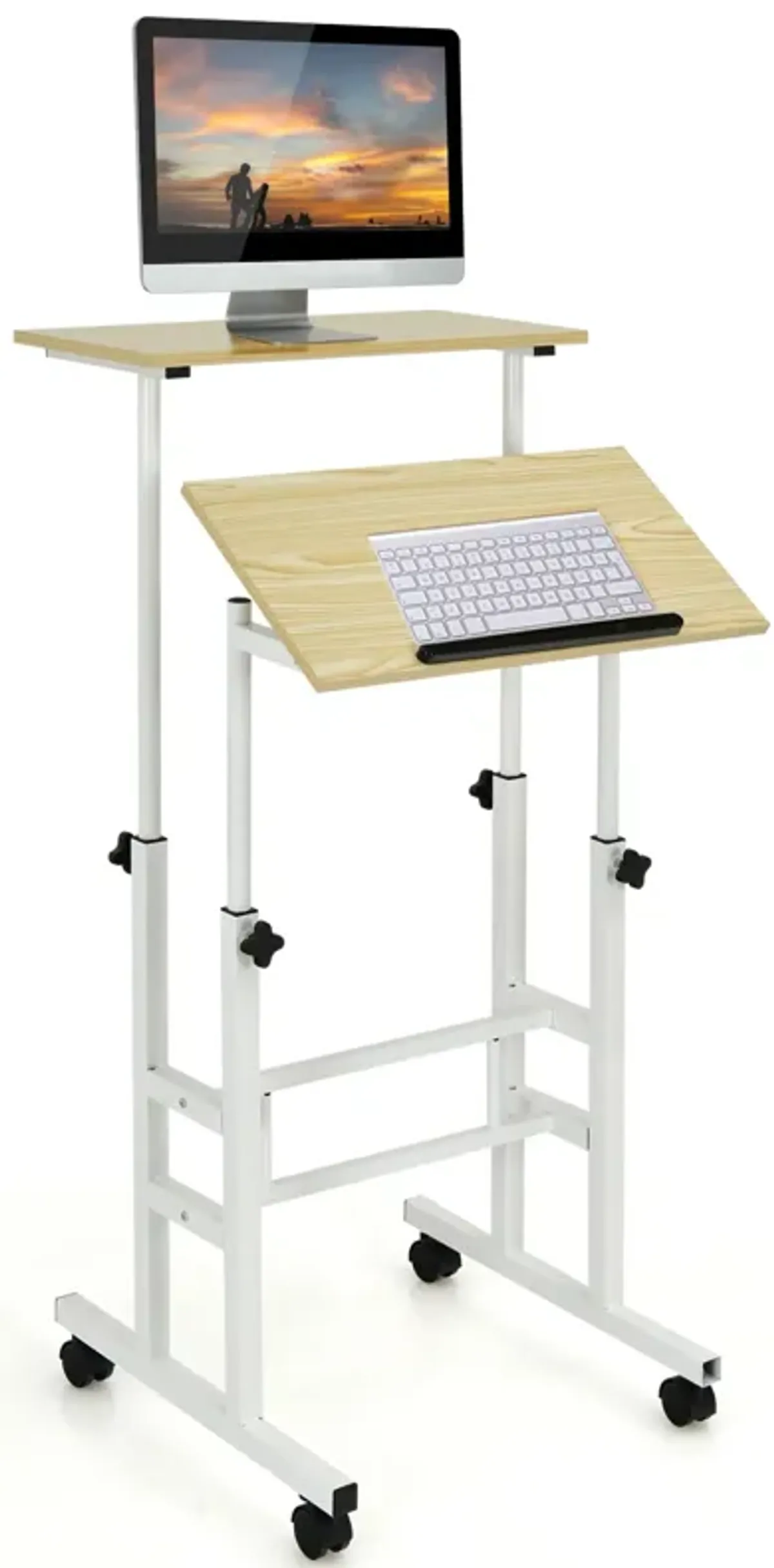 Height Adjustable Mobile Standing Desk with Rolling Wheels for Office and Home