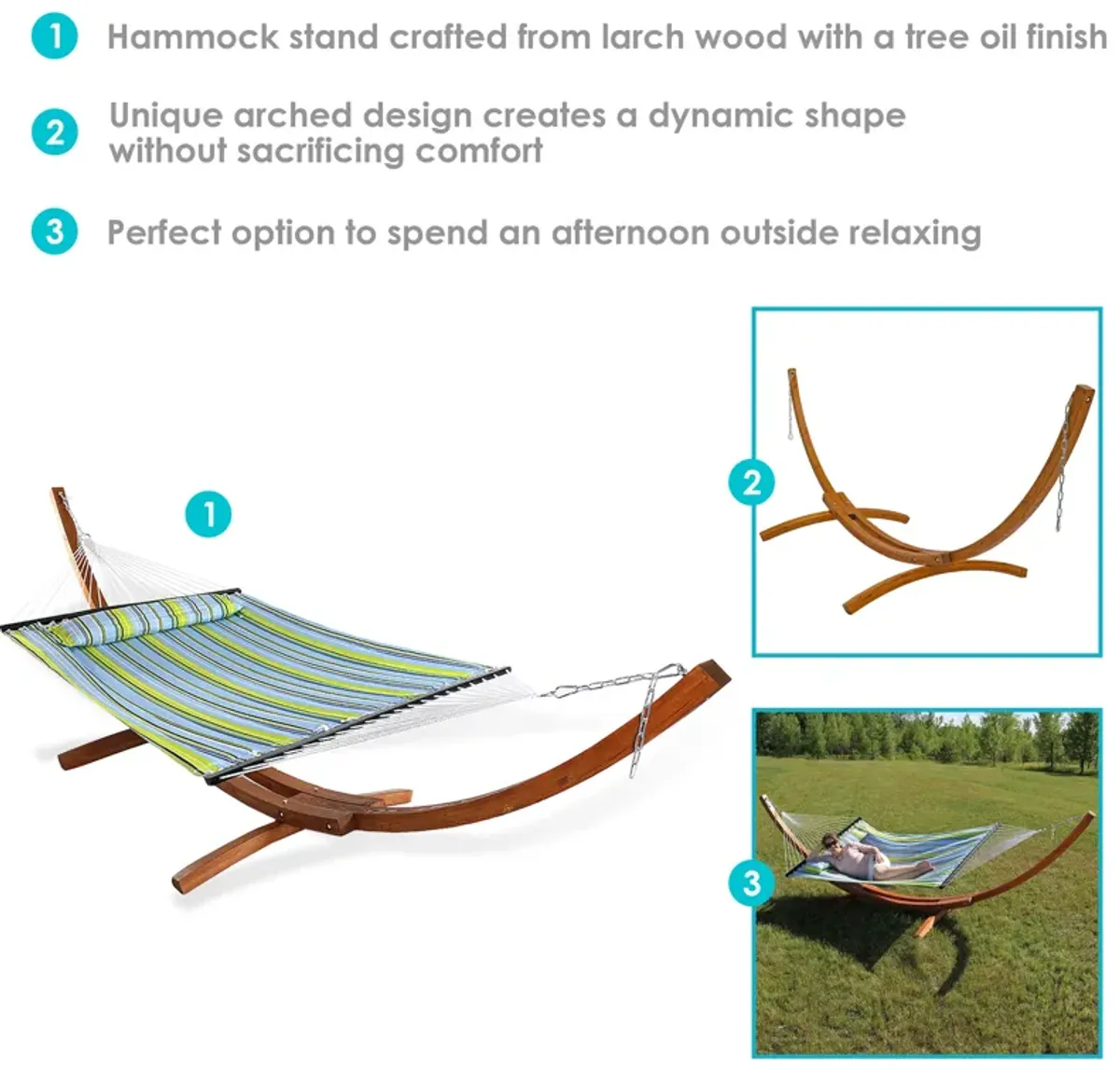 Sunnydaze Quilted Hammock with Curved Wooden Stand