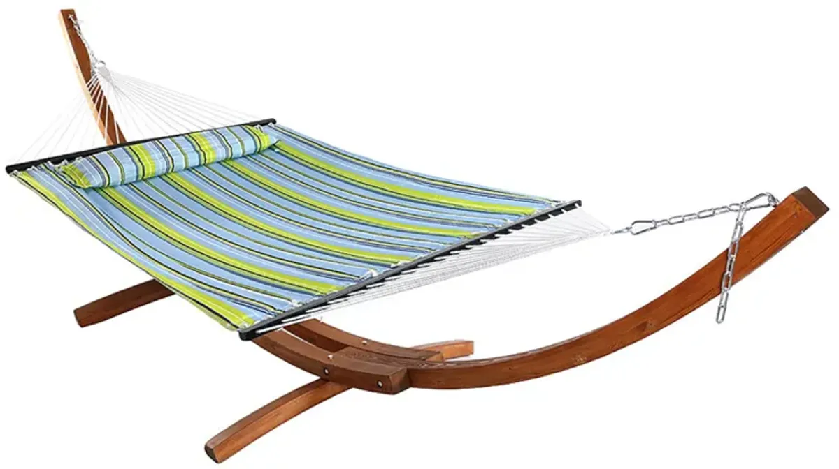 Sunnydaze Quilted Hammock with Curved Wooden Stand