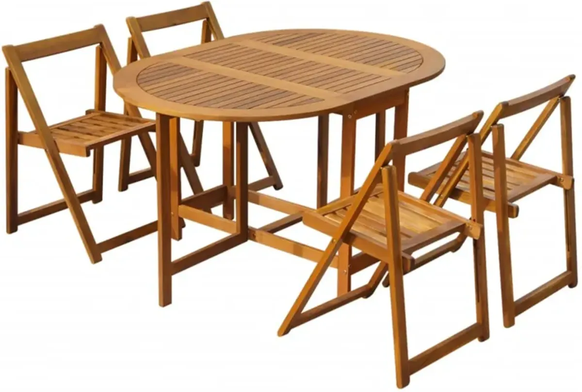 vidaXL 5 Piece Folding Outdoor Dining Set Solid Acacia Wood