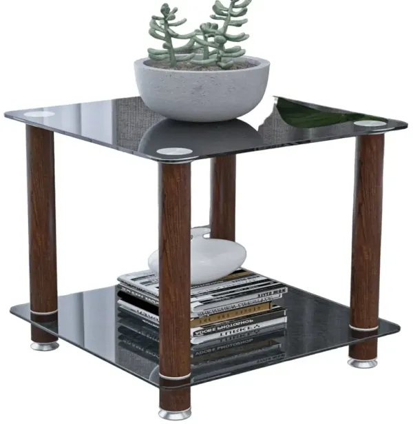 1-Piece Black + Walnut Side Table | 2-Tier Space End Table | Modern Night Stand | Sofa table | Side Table with Storage Shelf